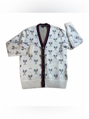 Brooks Brothers Supima Cotton Tennis Racket Cardigan Sweater V-Neck Size L
